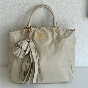 Prada “Dressy New Look" Talco/Ivory Leather/Floral Tassle Ivory Leather …